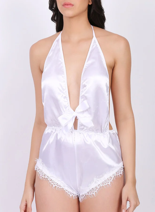 Laceandme Laceandme White Satin Halter Neck Baby Doll